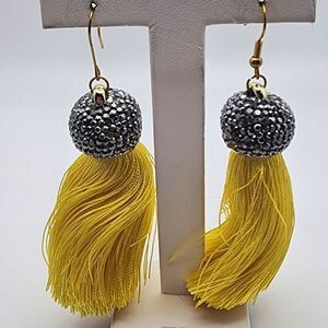 NWOT Molly Phillips Jacqueline Yellow Tassel & Rhinestone Earrings